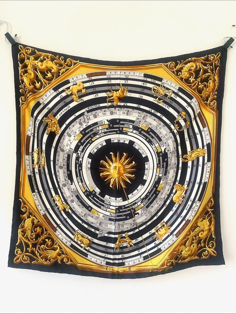 JBK Collection 100% Silk Scarf Black, Gold & White Zodiac Celestial Luxurious - Picture 2 of 16